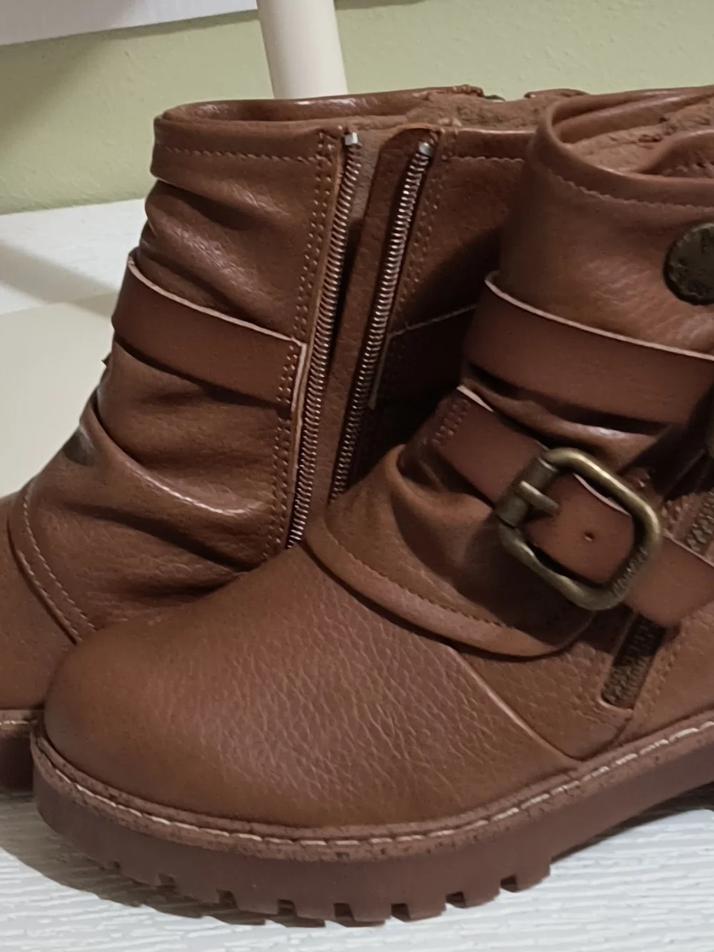 Brown Kids Ankle Boots with Buckle Strap